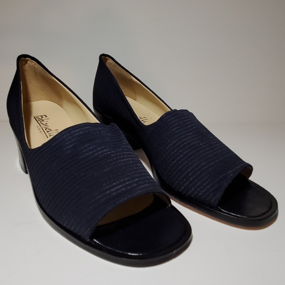 FABIANELLI Navy Fabric Open Toe Heels 8.5M NWOB